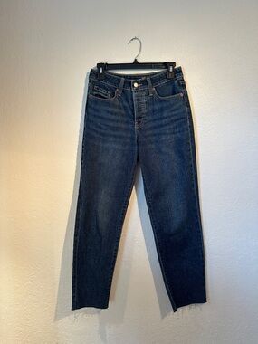 Old Navy Women's High Rise OG Straight Jeans in Dark Blue Wash